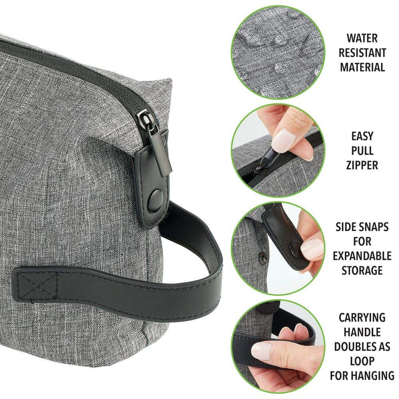 [Australia] - mDesign Fabric Travel Toiletry and Cosmetic Bag Organizer with Easy-Pull Zipper/Handle, Water-Resistant - Holds Shaving Cream, Shampoos, Gels, Hair Accessories, Make-Up, Travel Sizes - Gray 