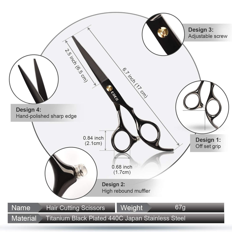 [Australia] - Hairdressing Scissors, CIICII Professional Hair Scissors Hair Cutting Thinning Scissors Set (Haircut Trimming Grooming Shaping Scissors) for Men Hairdresser Barber Salon Women Kids Pets Home 6.7inch Black Hair Scissors 