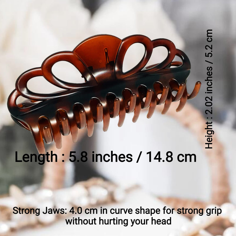 [Australia] - Marrie Extra Large Hair Claw Clips for Women Thick Long Curly Hair Nonslip Jumbo Strong Big Hold Jaws Clip Clamp Grip French Hair Styling Accessories 5.8 Inches long (Black & Brown) Black & Brown 