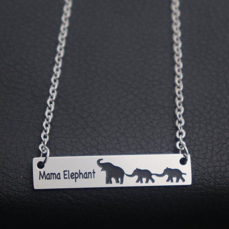 [Australia] - Kingmaruo Mama Bear / Wolf / Elephant Necklace Mama Baby Bar Pendant Necklace Gift for Mom Family Mama Elephant + Two Baby Elephants 