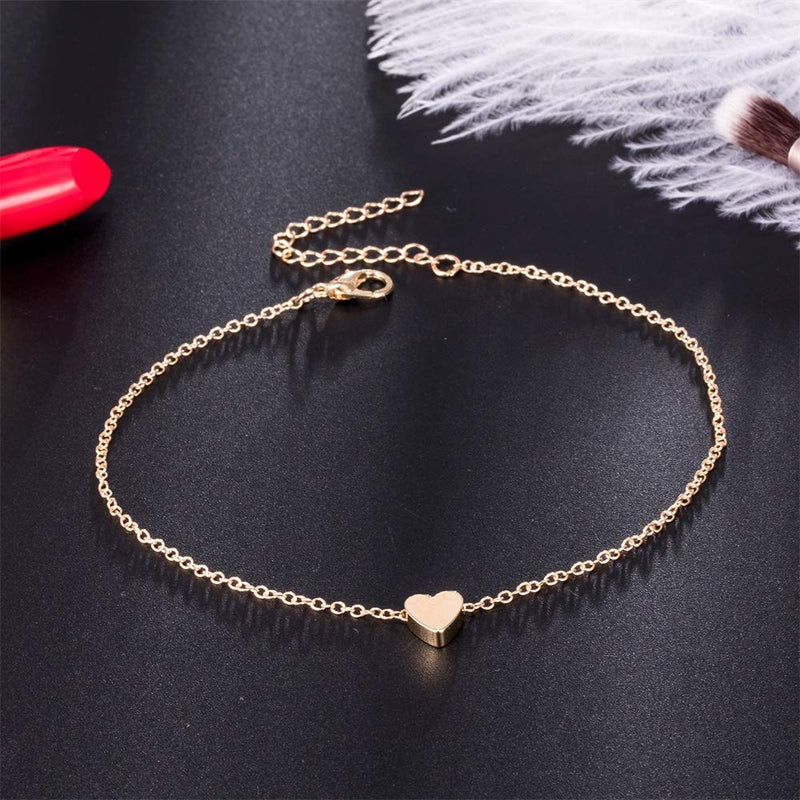 [Australia] - Fesciory Women Heart Anklet Adjustable Beach Layered Ankle Bracelets for Teen Girls Gold Alloy Foot Chain Jewelry 