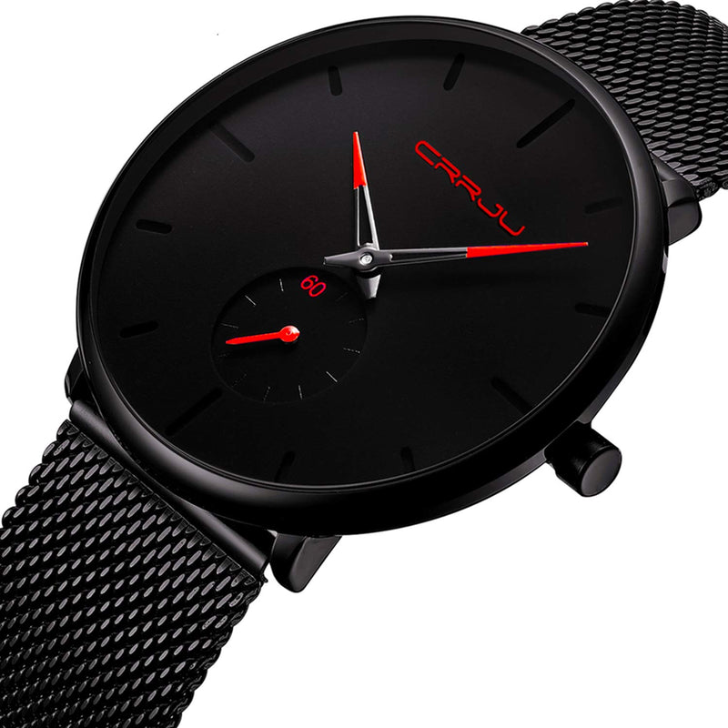 [Australia] - Mens Watches Ultra-Thin Minimalist Waterproof - Fashion Wrist Watch for Men Unisex Dress with Stainless Steel Mesh Band Red 