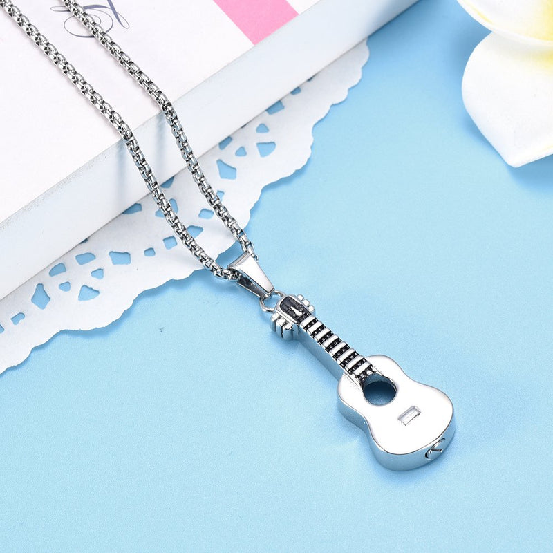 [Australia] - Stainless Steel Guitar Cremation Pendants Ashes Holder Memorial Urn Necklace + Box+Chain+Fill Kits 