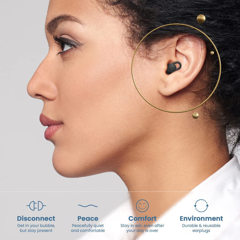 [Australia] - Silicone Ear Plugs for Noise Reduction - Reusable Soft Comfortable Earplugs for Sleeping,Noise Sensitivity & Flights -16 Ear Tips in XS/S/M/L, with 2 Travel Boxes - 33dB Noise Cancelling (Black) Black 