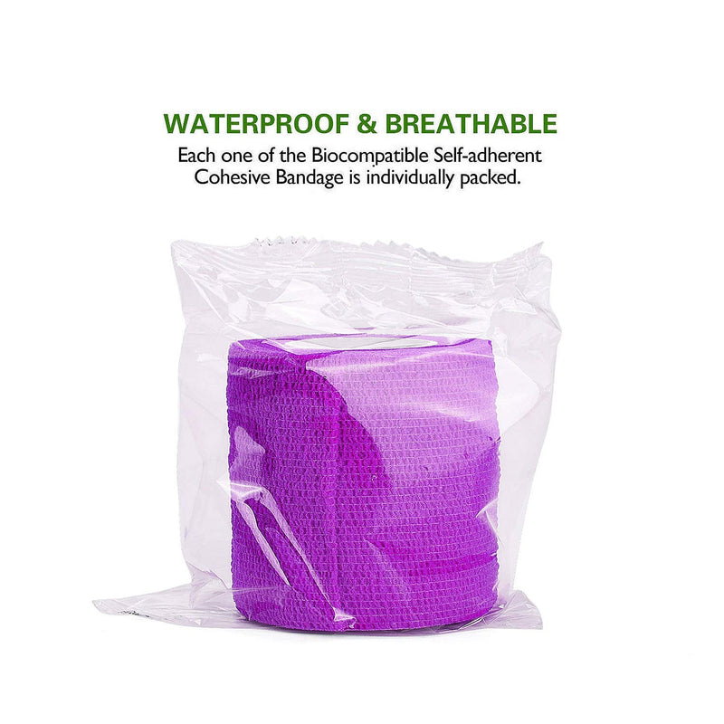 [Australia] - TOBWOLF 12PCS Self Adhesive Cohesive Bandage, 2"x5yd / 5cmx4.5m Elastic Cohesive Bandage Wrap Gauze, Breathable Medical First Aid Tape for Wrist, Ankle, Knee, Leg Sprains & Swelling - Purple 2x180 Inch (Pack of 12) 