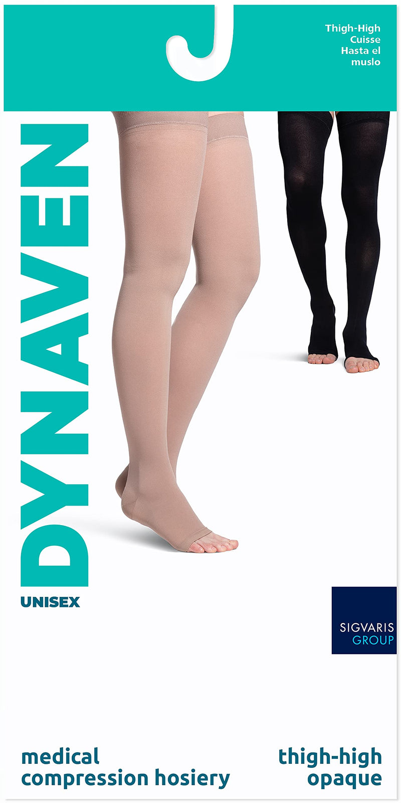 [Australia] - SIGVARIS Women’s DYNAVEN Open Toe Thigh-Highs w/Grip-Top 20-30mmHg Black ML - Medium Long 