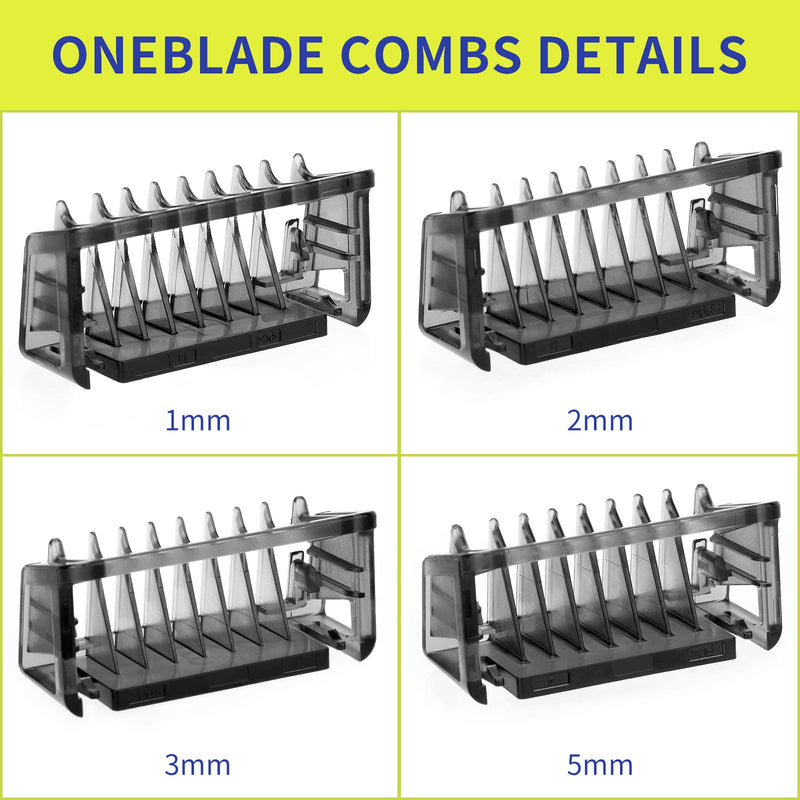 [Australia] - Guide Comb For Philips OneBlade &OneBlade Pro, QP2520, QP2530, QP2620, QP2630,QP6510, QP6520 Facial Hair Clippers Beard Trimmer 4pcs /set Mixed Replacemen Pack Kit (1+2+3+5mm) 