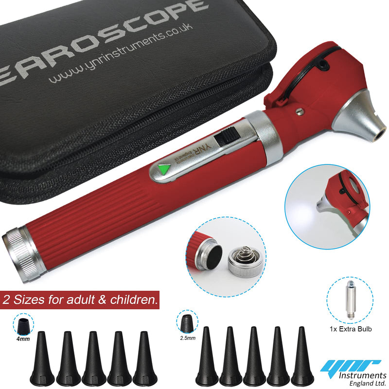 [Australia] - YNR England F.O Mini Otoscope Ear o Scope Auriscope Fibre Optic ENT Ear Scope Diagnostic Examination GP CE Mark Approved (Burgandy) Burgandy 