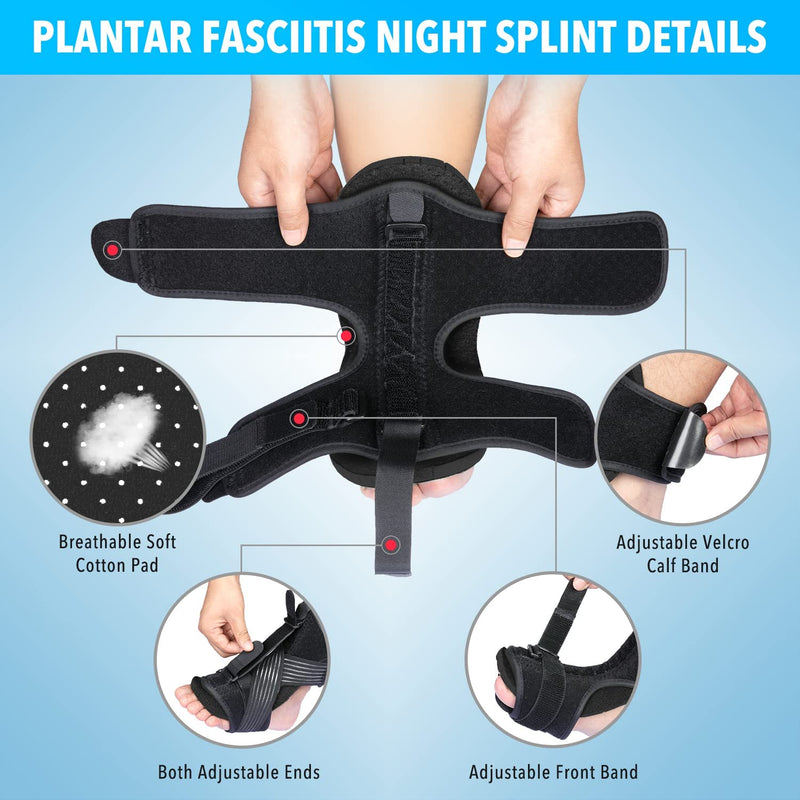 [Australia] - 2021 New Upgraded Black Night Splint for Plantar Fascitis, AiBast Adjustable Ankle Brace Foot Drop Orthotic Brace for Plantar Fasciitis, Arch Foot Pain, Achilles Tendonitis Support for Women, Men 