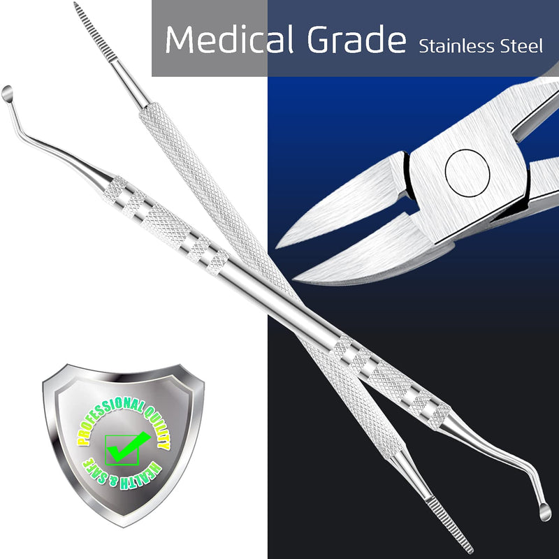 [Australia] - Upgraded Ingrown Toenail Clippers, Podiatrist Toe Nail File Lifter, Super Sharp Pedicure Tools, Curved Blade Nail Clipper, For Hard Thick Nail, Professional Manicure Kit, Premium Stainless Steel 