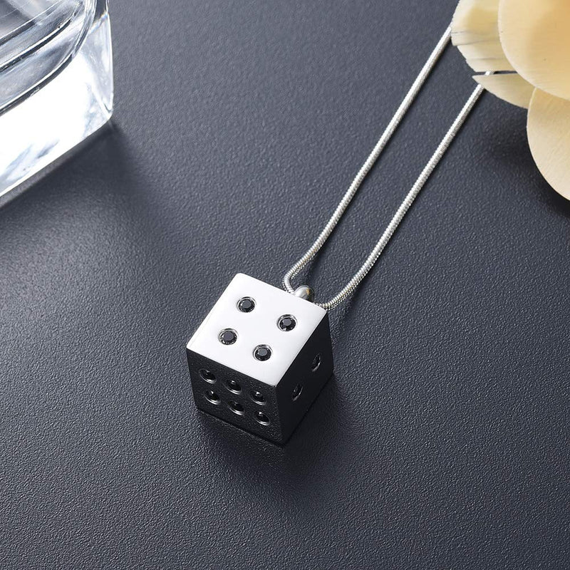 [Australia] - zeqingjw Dice Cremation Jewelry Inlay Zircon Urn Necklace for Ashes Memorial Urn Pendant for Loved Ones Keepsake Ashes Necklace Sliver 