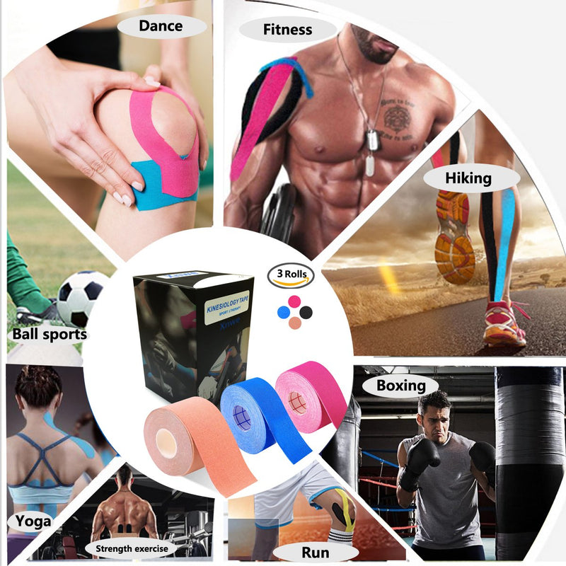 [Australia] - Xinwe Kinesiology Tape Uncut Bulk Rolls Physical Therapeutic Tape for Sports/Athletic/Therepy 3-Pack 2 Inch x 16.4 Feet/ 1Inch x 16.4 Feet Beige/pink/blue 