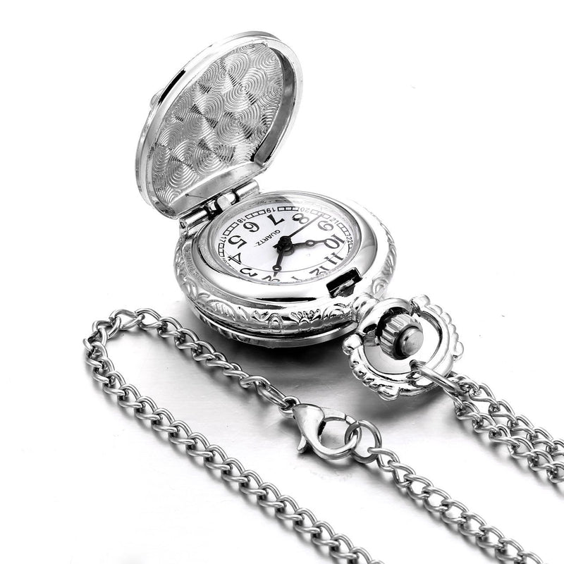 [Australia] - JewelryWe Unisex Womens Bronze Tone Owl Hunter Case Floral Pocket Watch Necklace 31 Inches White 