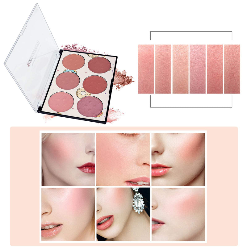 [Australia] - Ownest 6 Colors Face Blush Palette,Light Luxury Blush Palette Matte Blush Powder Bright Shimmer Face Blush,Contour and Highlight Blush Palette(with A Blush Brush)-Set A 