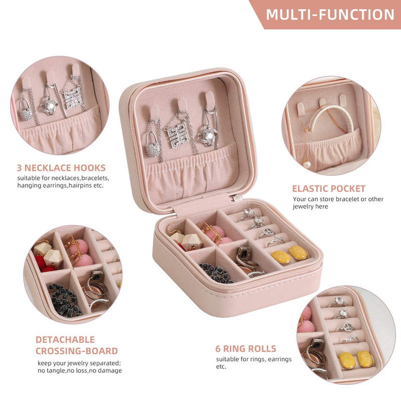 [Australia] - Casegrace Portable Travel Mini Jewelry Box Leather Jewellery Ring Organizer Case Storage Gift Box Girls Women Pink 