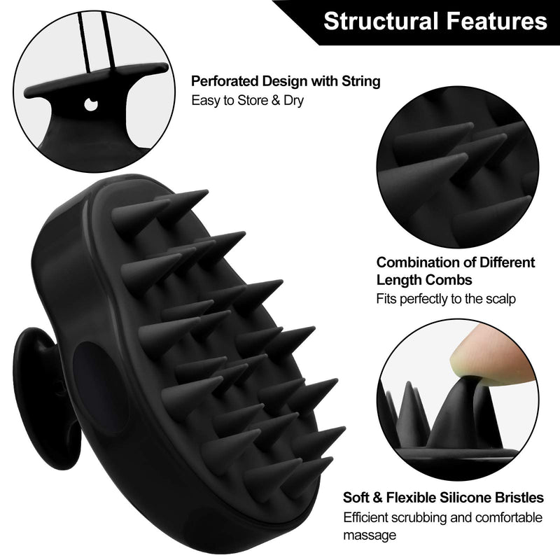 [Australia] - FREATECH Scalp Massager Shampoo Brush with Soft & Flexible Silicone Bristles for Hair Care and Head Relaxation, Ergonomic Scalp Scrubber/Exfoliator for Dandruff Removal and Hair Growth, Black 