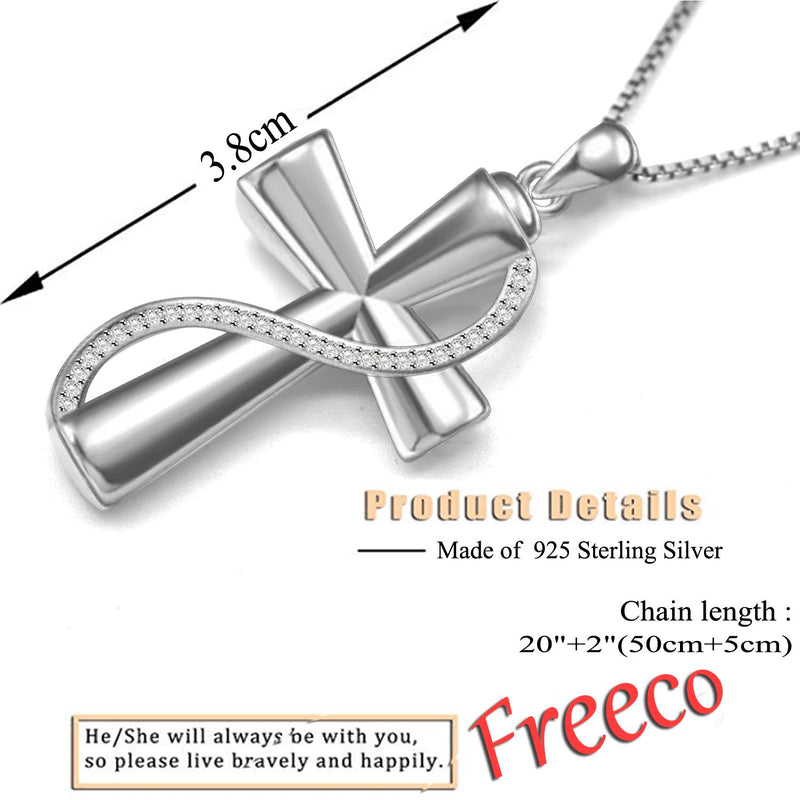 [Australia] - Freeco 925 Sterling Silver Cremation Memorial Jewelry Urn Necklace for Ashes for Women with Fill Kit(Cross Urn Necklace) 