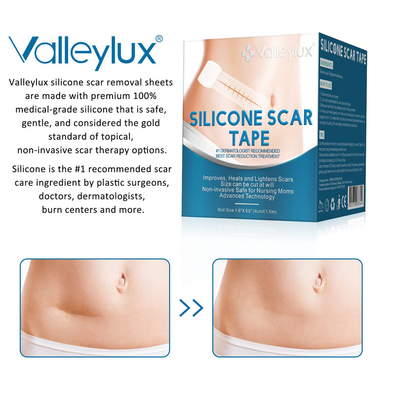 [Australia] - Reusable Silicone Scar Sheets(1.6”x 60”Roll-1.5M),Silicone Scar Roll,Scar Silicone Tape Strips,Professional Scar Removal Sheets for C-Section, Surgery, Burn, Keloid, Acne 1.6'X60' 