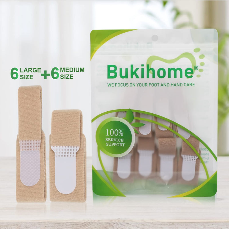 [Australia] - Bukihome Up-Grade Hammer Toe Straighteners for Bent Toes, 12 Pack Toe Splints, Toe Corrector, Toe Wraps for Curled Toes, Crooked Toes and Hammer Toes（6 Large Size & 6 Middle Size） 