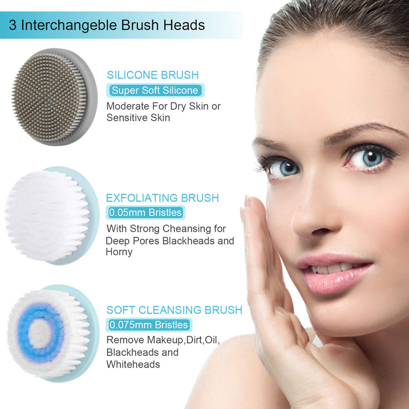 [Australia] - Facial Cleansing Brush Waterproof Face Spin Scrubber for Oil/Sensitive/dry Skin Rechargeable Deep Cleansing Makeup Remover Blackheads Gentle Exfoliating with 3 Brush Heads & EMS Massager 