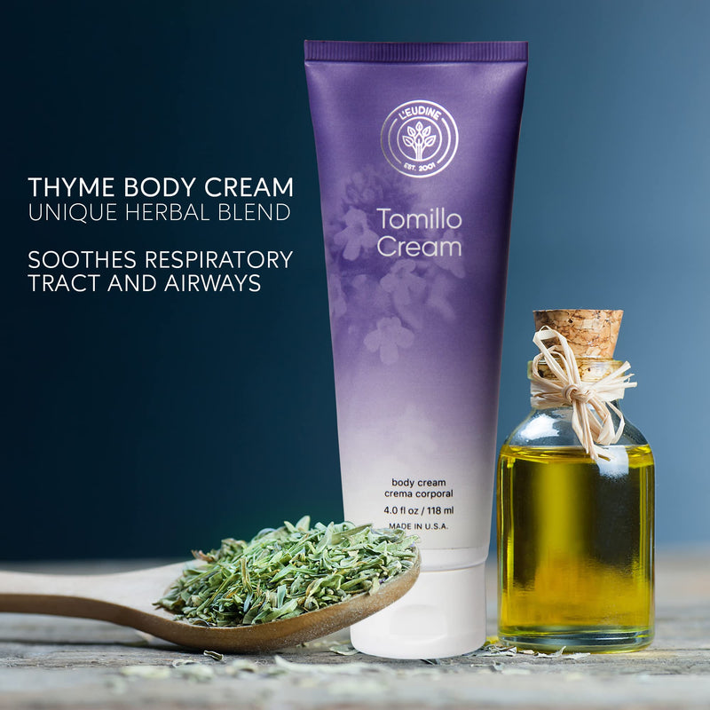 [Australia] - L’EUDINE Thyme Body Cream – 4fl oz Tomillo Massage Cream – Soothing Respiratory Tract and Airways – Decongestant Emollient Cream for Kids and Adults – Great for Cold Season 