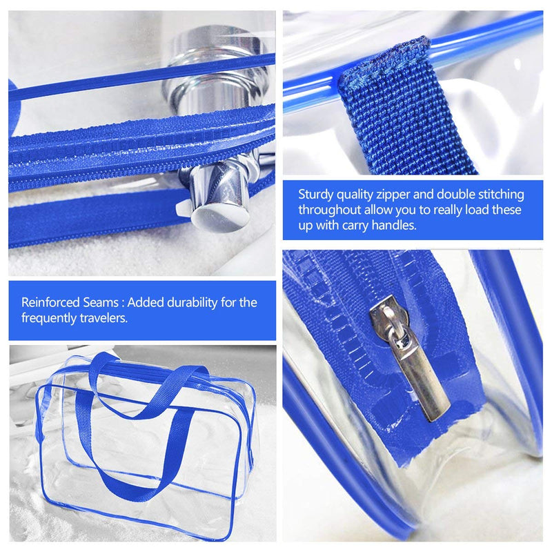 [Australia] - 3Pcs Clear Cosmetic Bag Air Travel Plastic Toiletry Pouch, Water Resistant Travel Toiletry Bag Set with Zipper Closure and Carrying Handle for Women Men, Make-up Brush Case Beach Pool Spa Gym Bags (Blue) Blue 