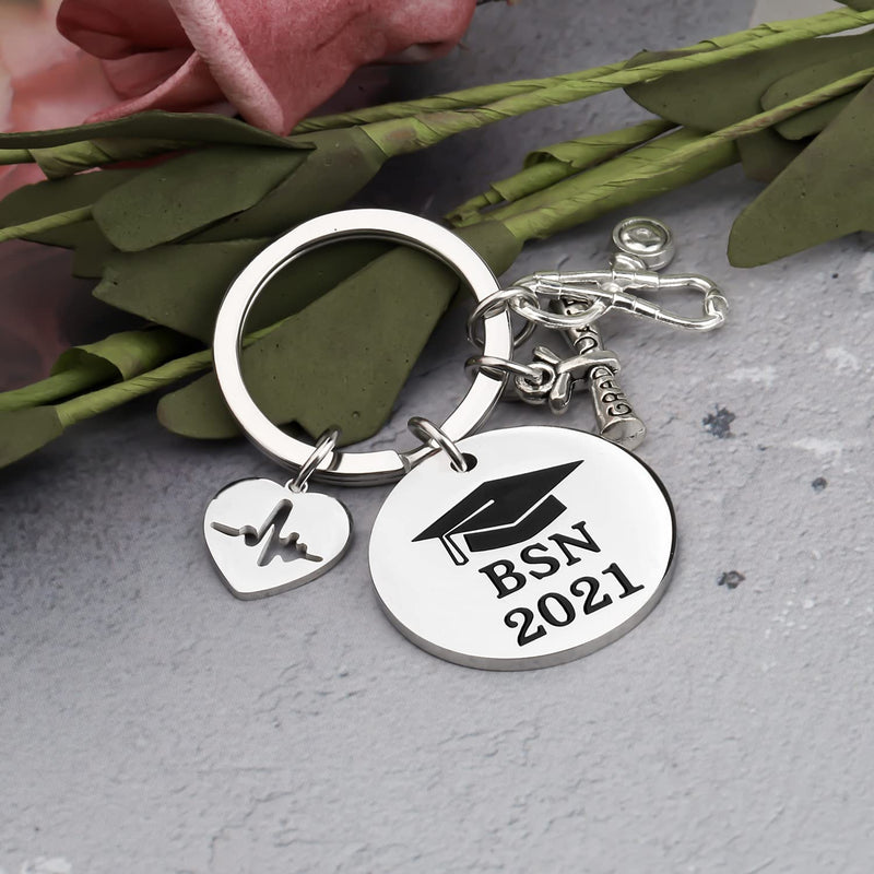 [Australia] - LQRI BSN 2021 Keychain BSN Bachelor of Science Nursing Gifts Medical Caduceus Class of 2021 Graduates Gift 