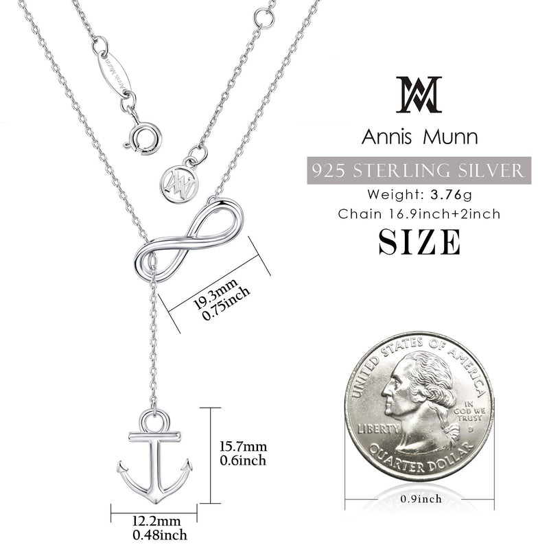 [Australia] - Annis Munn Anchor Infinity Pendant Women Necklace 925 Sterling Silver Women Jewelry Y shaped Adjustable Necklace for Teen Girls Best Gift for Her 