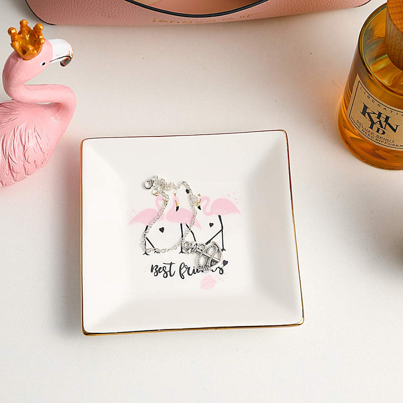 [Australia] - SYONEO Ring Holder Dish, Best Friends Birthday Gifts -Pink Flamingo Ceramic Jewelry Tray-SistersFriends Gift, Ring Plate 