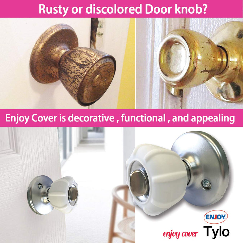 [Australia] - New Enjoy Cover - Door Knob Cover Grips Non Slip Arthritis & Senior Living Aids Grippy Easy Open Decorative. Simple Functional Effective Solution- 4 Pack (White, Tylo) 