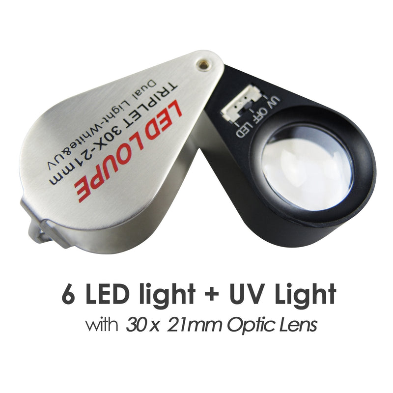 [Australia] - Gain Express 30x Jeweler Loupe 21mm Lens Diameter Magnifier with LED and UV Lightning, Round Body Magnifyng Kit 