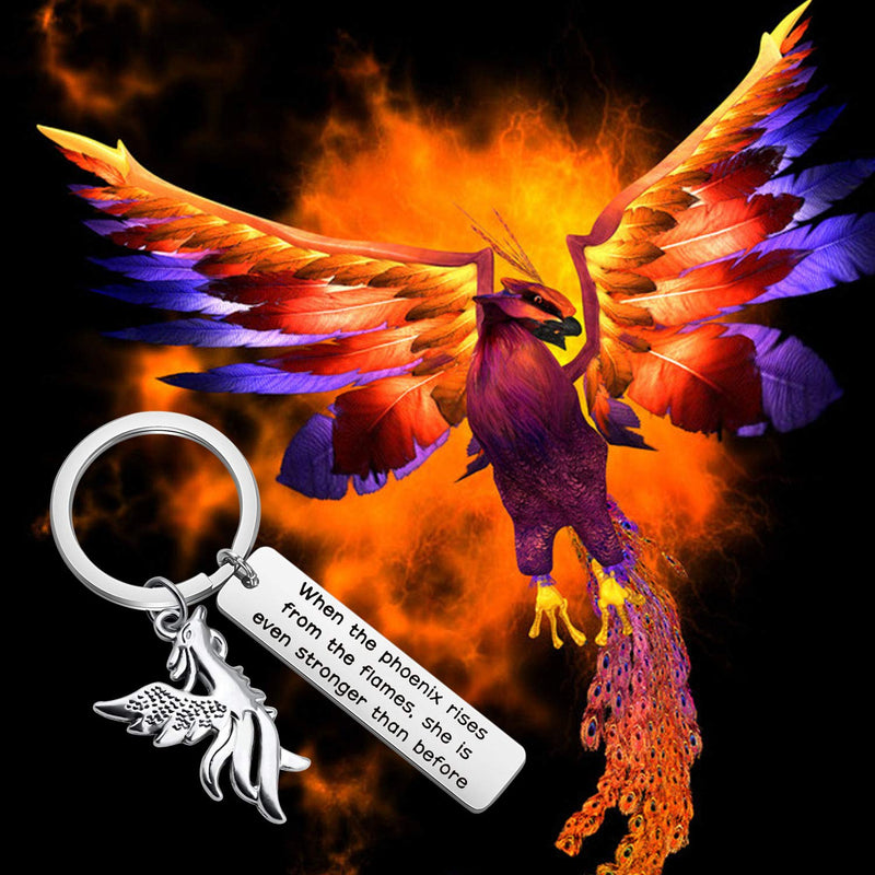 [Australia] - CYTING Phoenix Inspirational Quote Keychain Phoenix Bird Jewelry Motivational Gift When The Phoenix Rises from The Flames She is Even Stronger Than Before Phoenix keychain 