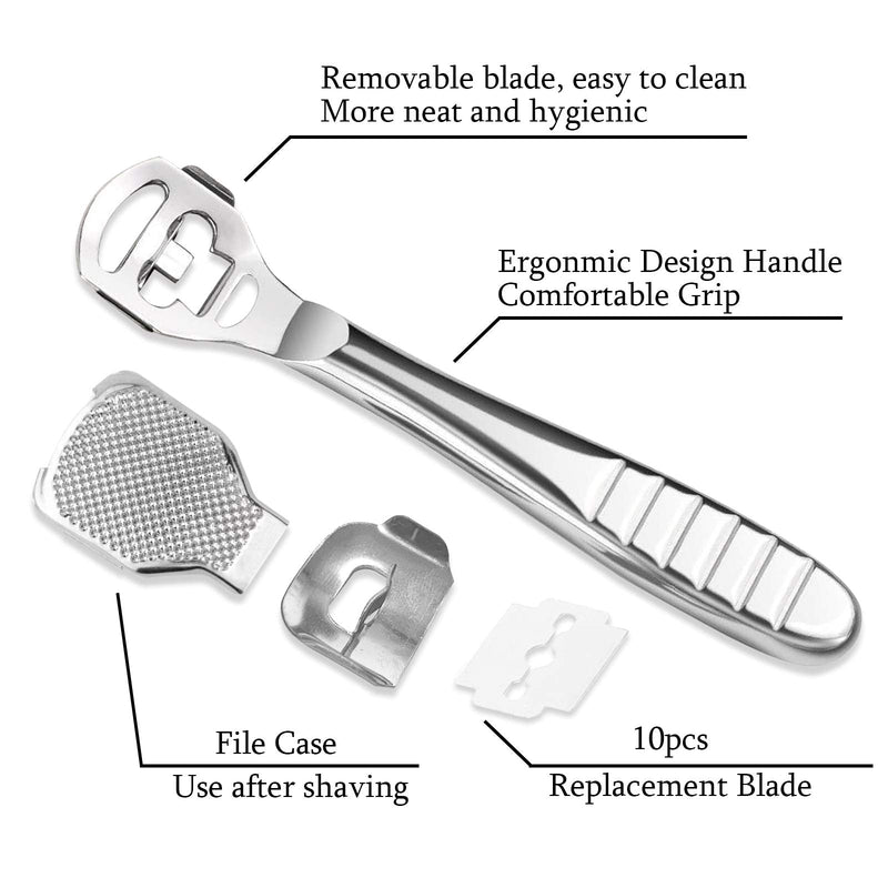 [Australia] - 52 Pcs Callus Shaver Set,1 Stainless Steel Foot Razor with 50 Replacement Slices Blades and 1 Foot File Head Foot Care Tools,Foot Shaver Callus Remover,Hard Dry Skin Remover for Hand Feet Stainless Steel Handle 