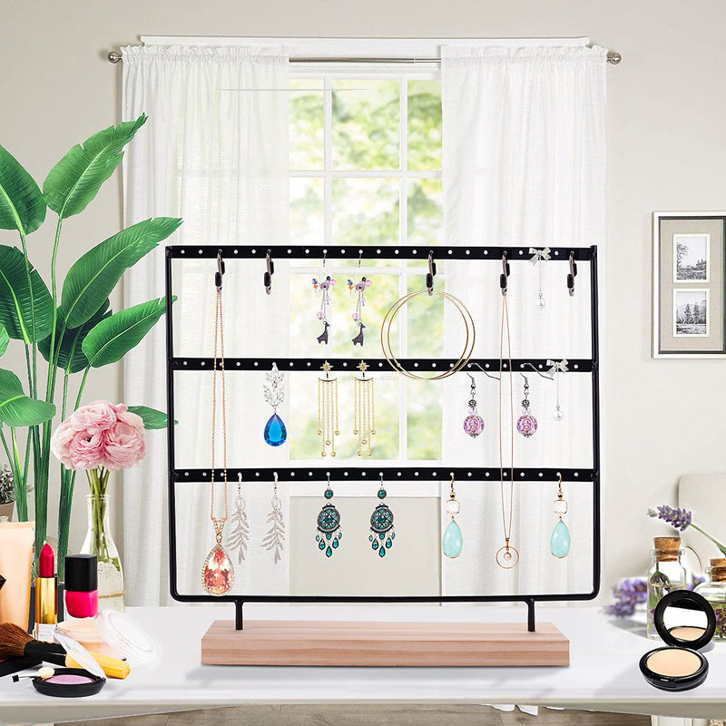 [Australia] - VERGILIUS Update 5 Hooks Earring Holder Organizer Jewelry Display Stands Earring Organizer Stand Jewelry Holder Organizer, Earring & Necklace Jewelry Towel Organizer Display Tree (Black-Not slotted 3Layer) … 69 Holes Black 