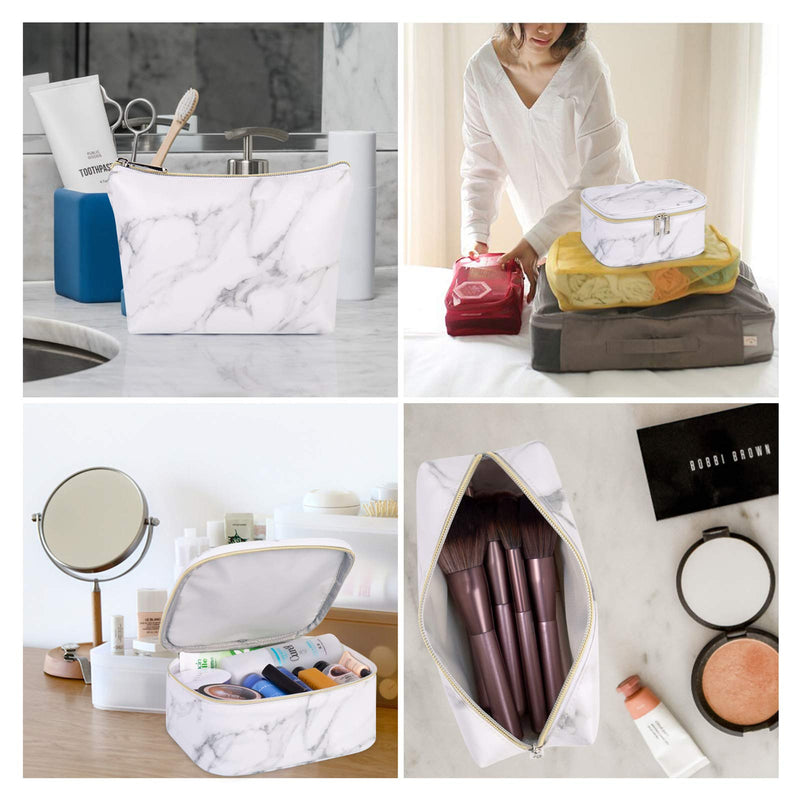 [Australia] - WANDF 3 Pieces Makeup Bag Toiletry Bag Portable Cosmetic Pouch Travel Organizer Water-resistant for Women (Marble White) M - Marble White Medium 