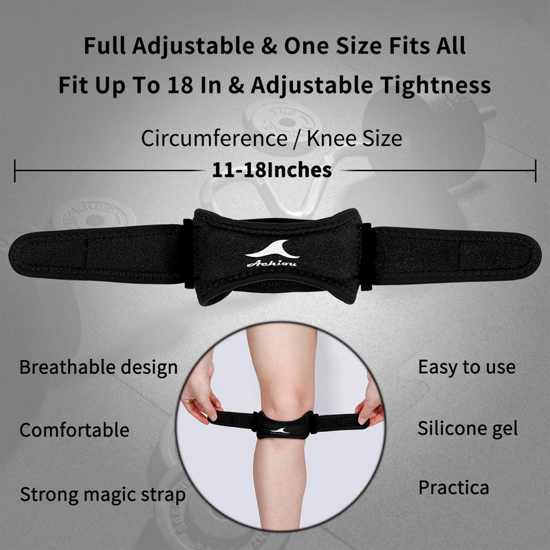 [Australia] - Achiou 2 Pack Patellar Tendon Support Strap, Knee Pain Relief with Silicone, Adjustable Knee Band, Knee Strap for Gym, Running, Hiking, Weight Lifting Black/Knee strap 