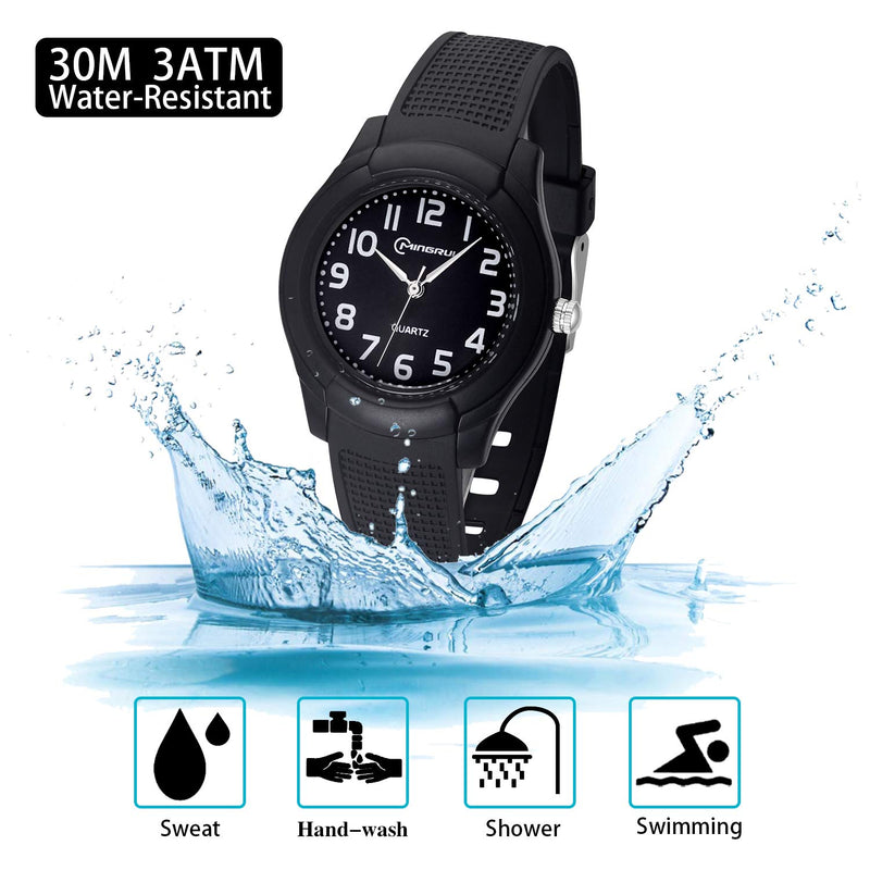 [Australia] - Kids Analog Watch for Girls Boys Waterproof Learning Time Wrist Watch Easy to Read Time WristWatches for Kids Black-8817 