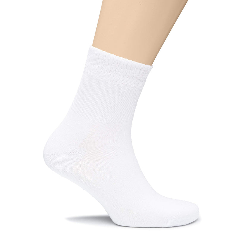 [Australia] - Hugh Ugoli Men's Loose Diabetic Ankle Socks Bamboo, Wide, Thin, Seamless Toe and Non-Binding Top, 4 Pairs 8-11 White 