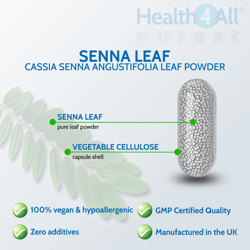 [Australia] - Senna Leaf 400mg 60 Capsules (V) (not Tablets) Purest: no additives. Natural Vegan Herbal Overnight Relief. Made in The UK by Health4All 60 Count (Pack of 1) 