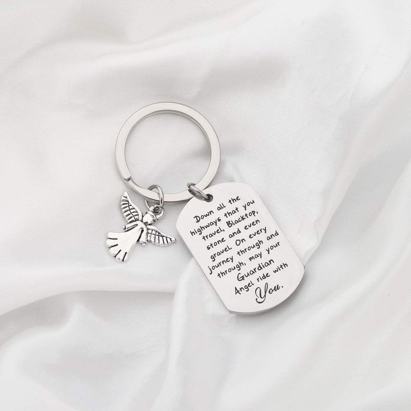 [Australia] - FUSTMW Drive Safe Keychain New Driver Gifts Dad Boyfriend Gifts May Your Guardian Angel Ride with You silver 