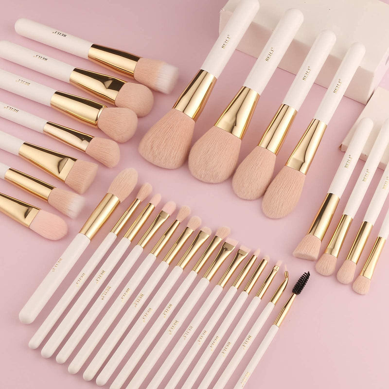 [Australia] - BEILI Makeup Brushes 30pcs Professional Makeup Brush Set Premium Pink Vegan Synthetic Kabuki Foundation Face Powder Liquid Cream Blush Concealer Highlighters Eye Shadow Blending Eyebrow Eyeliner Make Up Brush Tools Kit(White/Rose Gold,Box Packing) White 