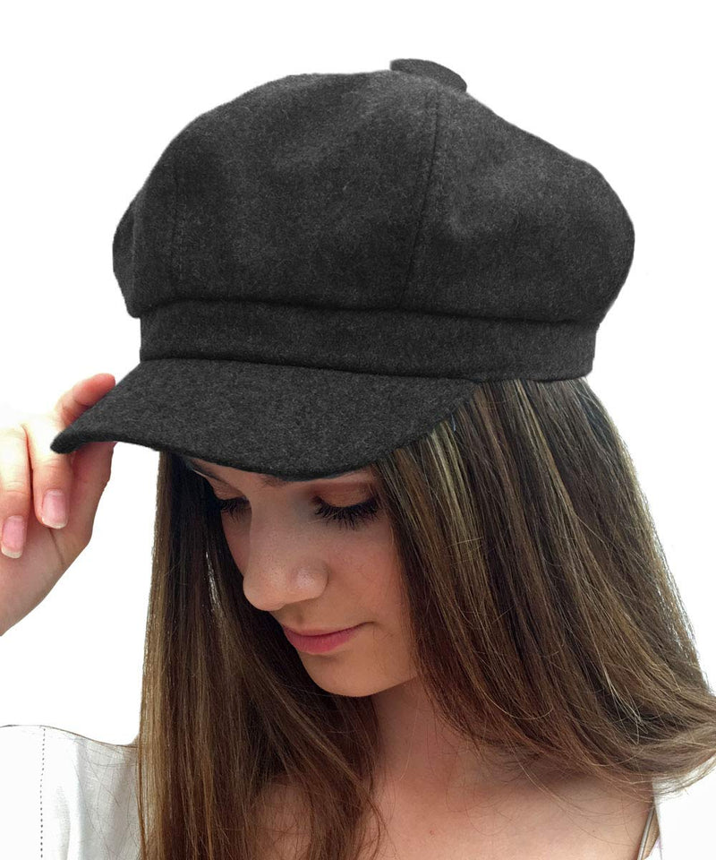 [Australia] - TOSKATOK® Ladies Girls 8 Panel Wool Blend Bakerboy Newsboy Cap BLACK 