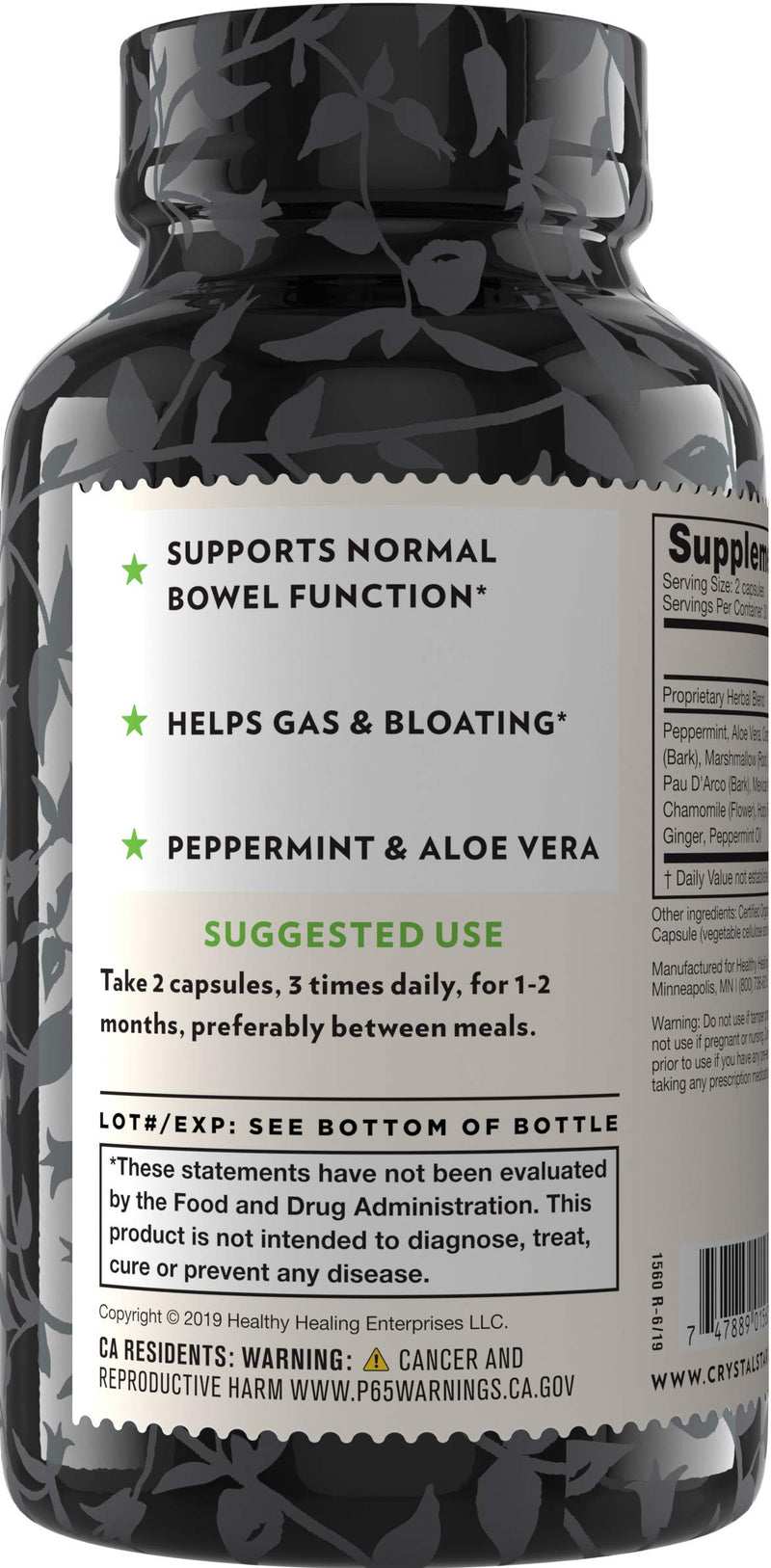 [Australia] - Crystal Star Digestive Support Supplement (60 Capsules) - Herbal Gut Health Supplement That Helps with Occasional Gas, Bloating & Discomfort - Peppermint, Aloe Vera, Slippery Elm & Ginger – Non-GMO 