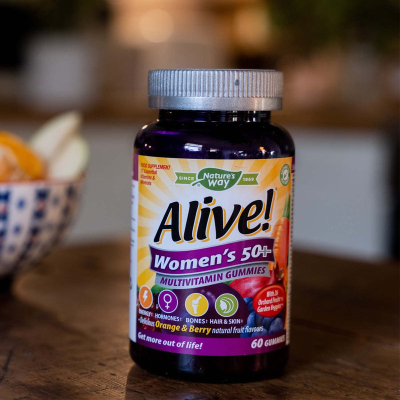 [Australia] - Alive! Women’s 50+ Multivitamin Gummies, Multi-Vitamins & Minerals with a Blend of 26 Fruits & Vegetables, Specially Balanced Formulation for Women, Suitable for Vegetarians - 60 Gummies 