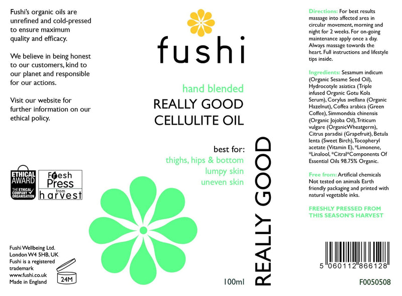 [Australia] - Fushi Really Good Oil, Best for Thighs, Hips & Bottom, Lumpy and Uneven Skin, Reduces Appearance of Cellulite, Boosts Circulation, Tons & Firms, Ethical, Vegan, Made in the UK, Grape Fruit, 100 ml 