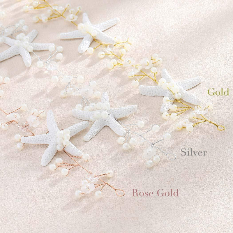[Australia] - Unicra Wedding Starfish Headpiece Bridal Wedding Hair Vine Hair Accessories for Brides and Bridesmaids (23.6 Inches) (Rose Gold) Rose Gold 