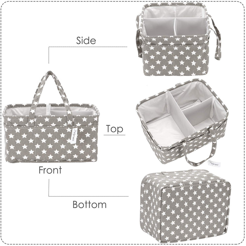 [Australia] - Hinwo Baby Diaper Caddy 3-Compartment Infant Nursery Tote Storage Bin Portable Car Organizer Newborn Shower Gift Basket with Detachable Divider and 10 Invisible Pockets for Diapers & Wipes (Grey Star) Grey Star Large(Pack of 1) 