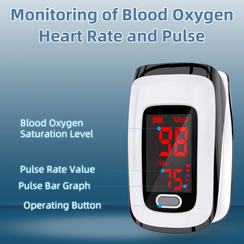 [Australia] - Pulse Oximeter Fingertip, Blood Oxygen Saturation Monitor, Heart Rate Monitor and SpO2 Levels, Portable Pulse Oximeter with Case, Lanyard and Batteries 