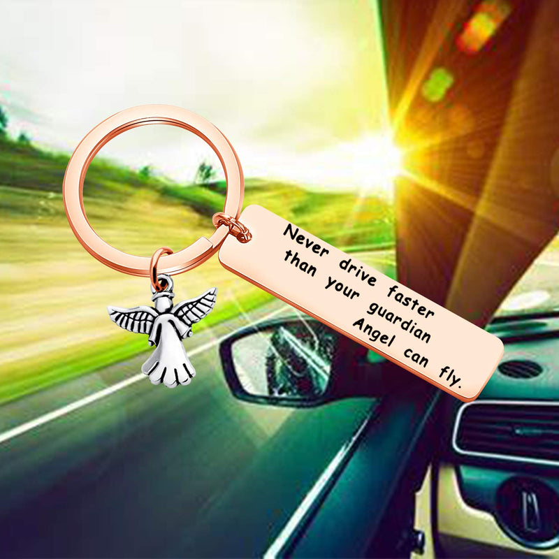 [Australia] - PLITI Never Drive Faster Than Your Guardian Angel Can Fly Keychain Guardian Angel New Driver Driving License Key Chain ECI Never drive RG 