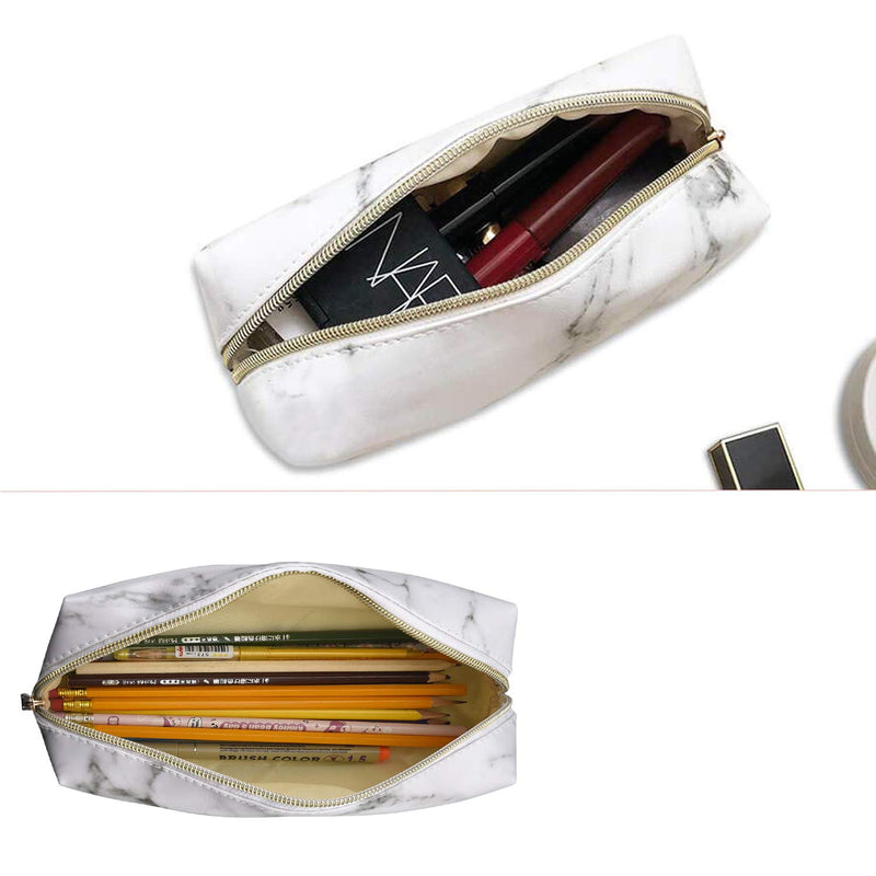 [Australia] - Marble Makeup Bag Organizer Portable Cosmetic Pouch Travel Brush Holder PU Handbag with Gold Zipper Pencil Storage Case for Women Purse White,7.5"x3.5"x2.8" Marble 